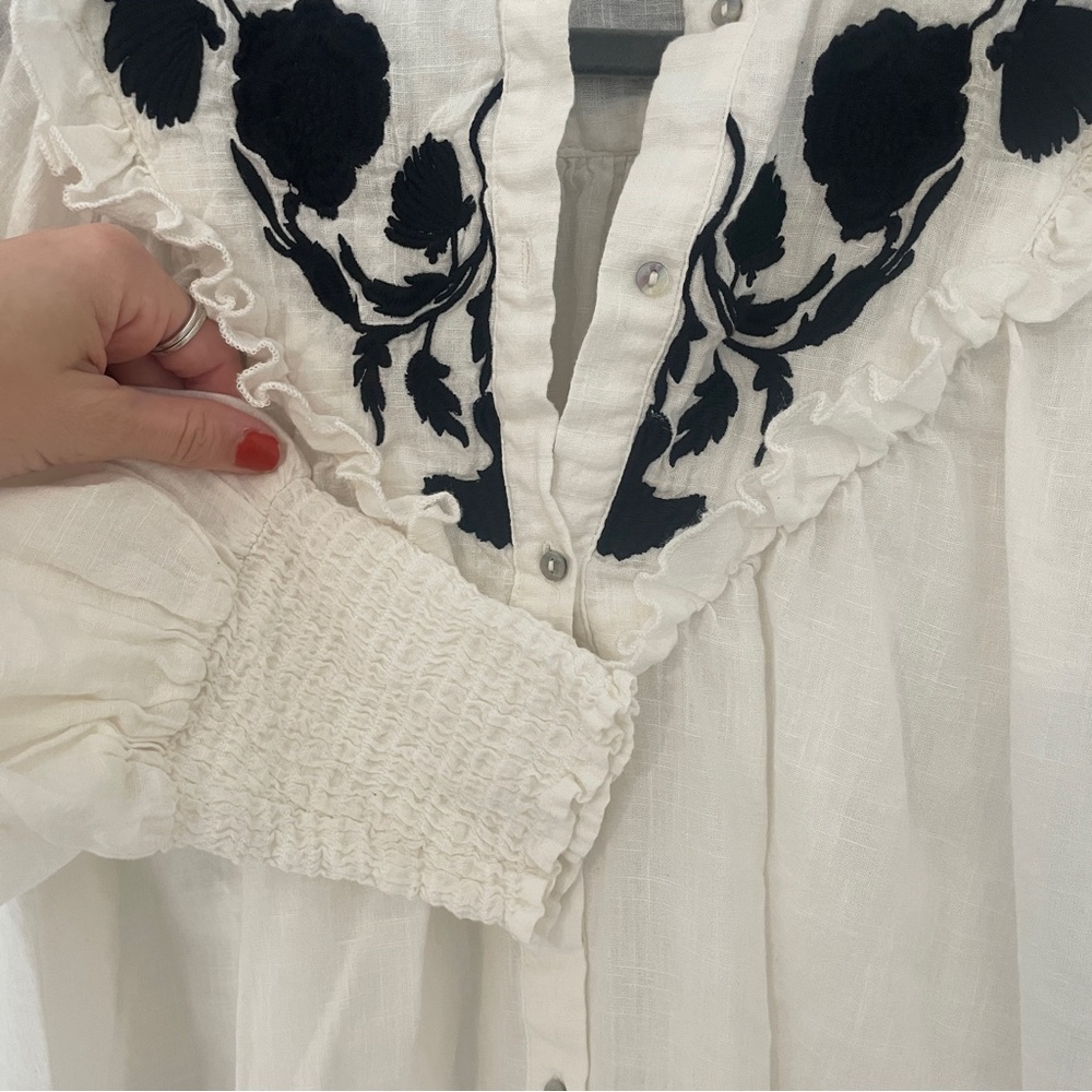 Free People Rose Vines Embroidered tunic in ivory size medium - Picture 5 of 8